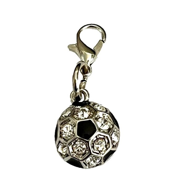 Crystal Soccer Ball Clip On Charm Zipper Pull Purse Bag Charm Silver Tone Enamel - Picture 2 of 6